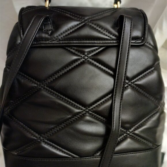 * MICHAEL KORS LEATHER BACKPACK BAG, LUXURY LEATHER BLACK QUILTED LARGE GOLD - Picture 6 of 14